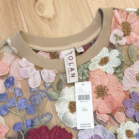 NWT Dolan Anthropologie Women’s Left Coast Flower Appliqué Sheer Tee - Picture 4 of 7